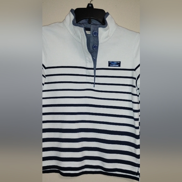 LL Bean Pullover Sweatshirt Womens XS Blue White Striped Mock Neck LS - Picture 7 of 16